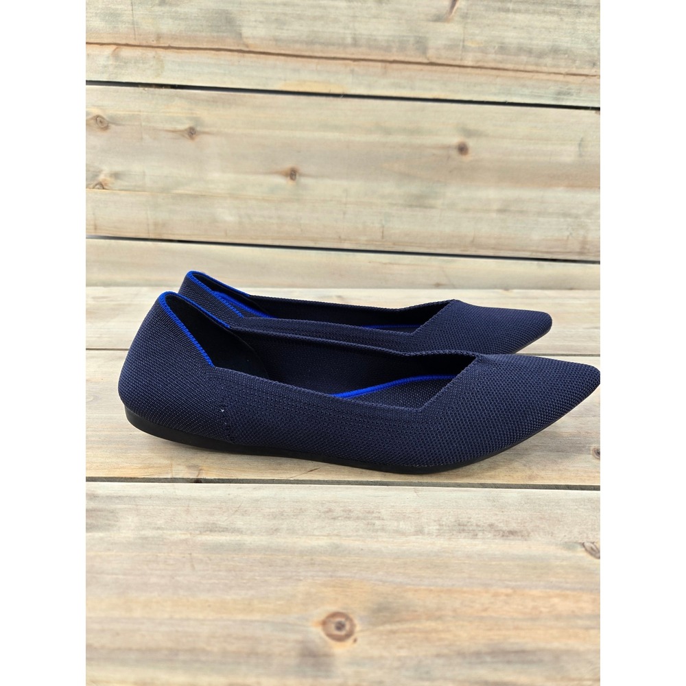 Rothys The Point Navy Blue Pointed Toe Knit Flats Womens 9.5 Sustainable NEW